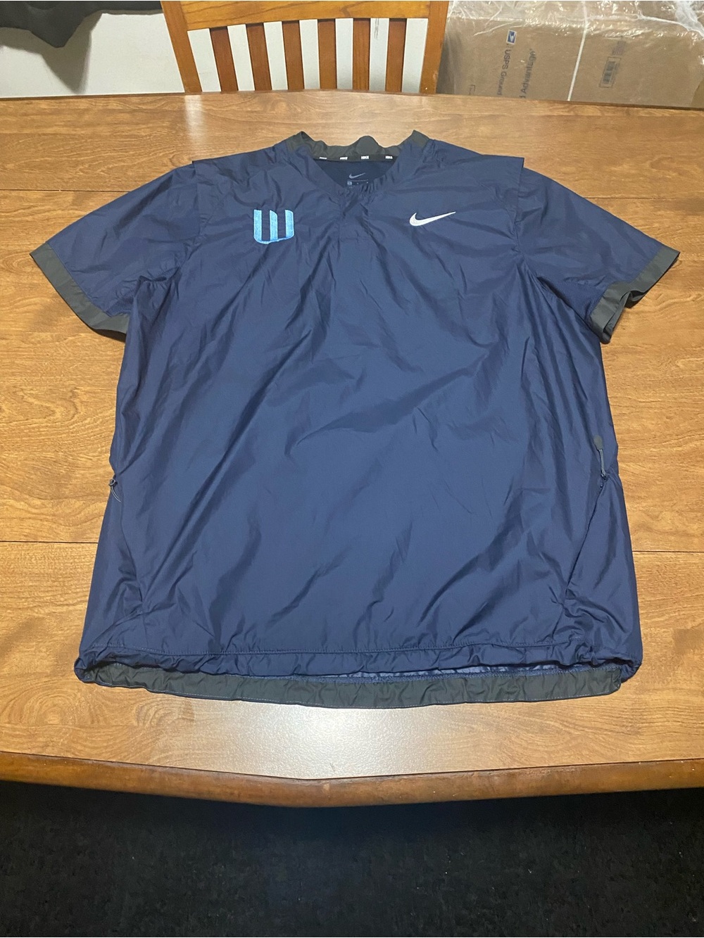 Nike Men’s Navy Short-Sleeve Athletic Pullover with Light Blue Logo